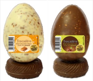 oeuf chocolat blanc éclats de caramel ou chocolat au lait éclats de noisettes Leader Price 2,49 €